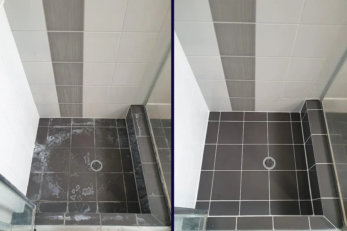 Before and after grout and silicone repair example 2